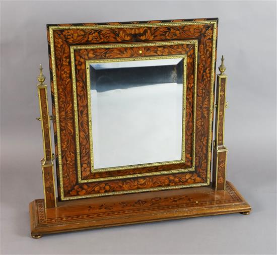 A 19th century Dutch ormolu mounted walnut and marquetry toilet mirror, W.2ft 10in. D.9in. H.2ft 6in.